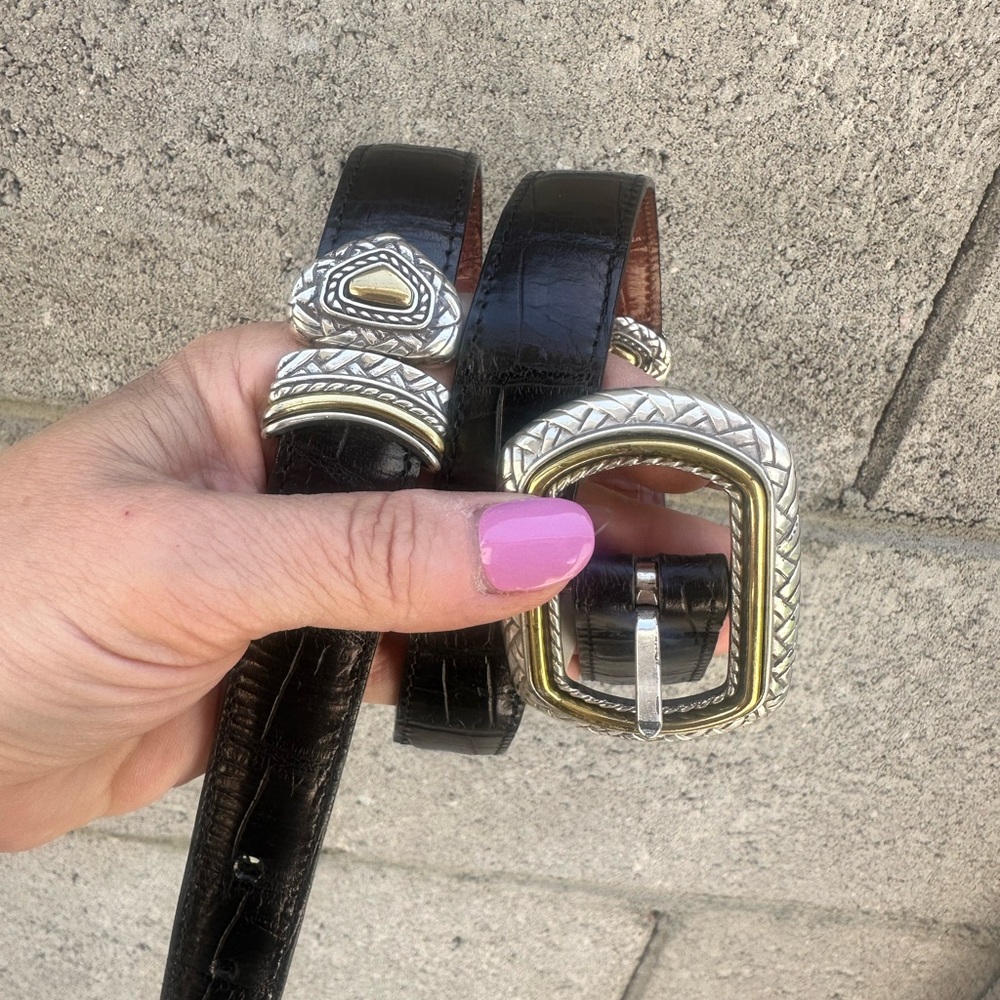 Vintage reversible Brown & Black Leather Belt-two tone Gold & Buckle buckle